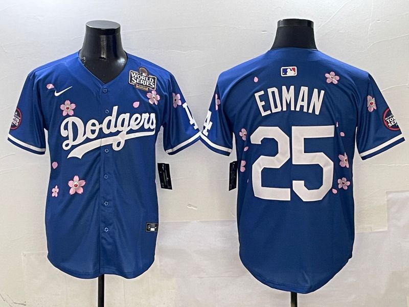 Men Los Angeles Dodgers #25 Edman Blue Sakura Edition 2025 Nike MLB Jersey style 6->los angeles dodgers->MLB Jersey
